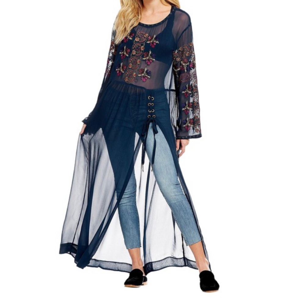 Free People jewel blue floral embroidered maxi